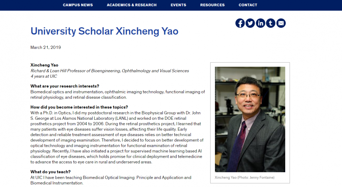 Dr. Yao was featured on UIC Today